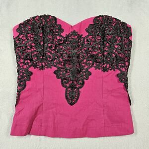 Vtg Body Central Corset Top Sweetheart Women Med Pink Embroidered Strapless Goth